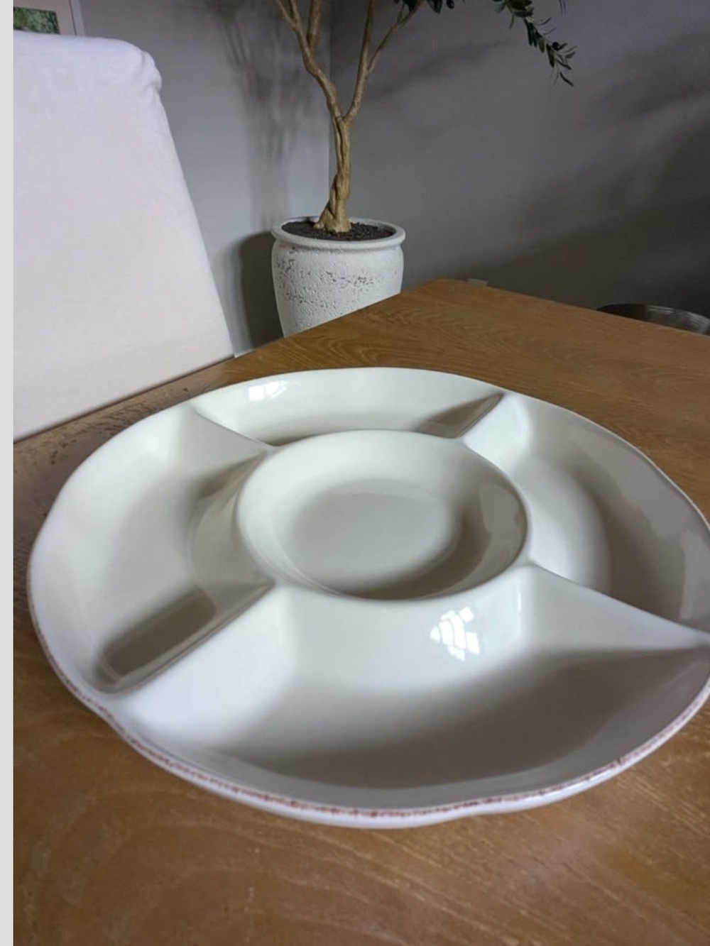 White Sectioned Serving Platter with Center Bowl - Unbranded